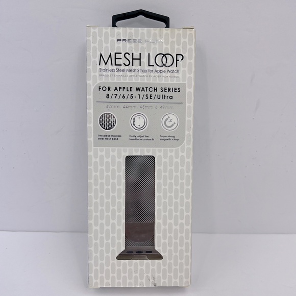 PRESS PLAY MESH MAGNETIC LOOP STAINLESS STEEL MESH STRAP FOR APPLE WATCH, SILVER - Picture 3 of 13